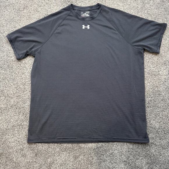 Under Armour Shirt Mens XL Black HeatGear Athletic Loose Fit Striped Performance - Picture 1 of 8